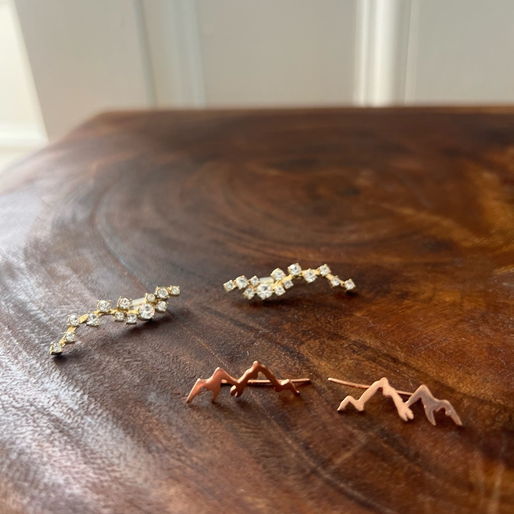 Gold and Rose Gold Mountain Crawling Earrings